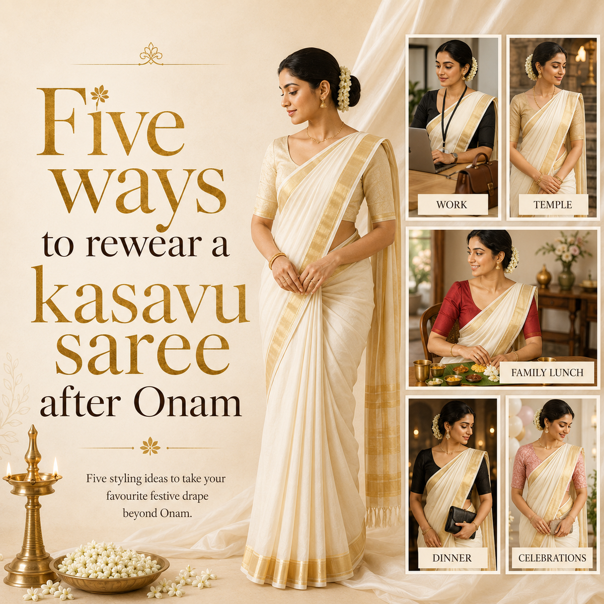 Five ways to rewear a kasavu saree after Onam